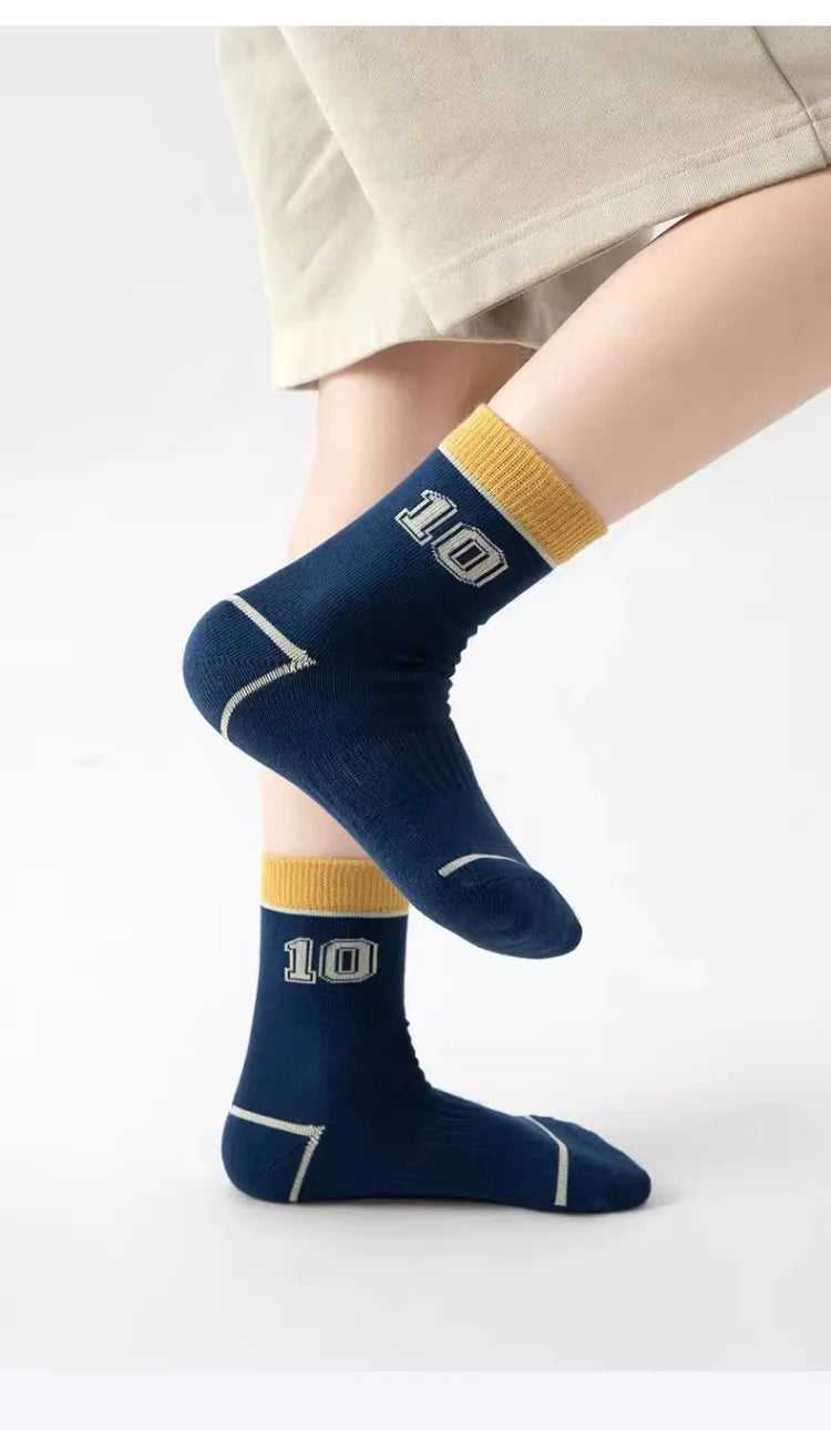 Lot 5 Paires Chaussettes Garçon Coton Rayures Motif Football – Chaussettes Enfant Printemps Automne 1-14 Ans