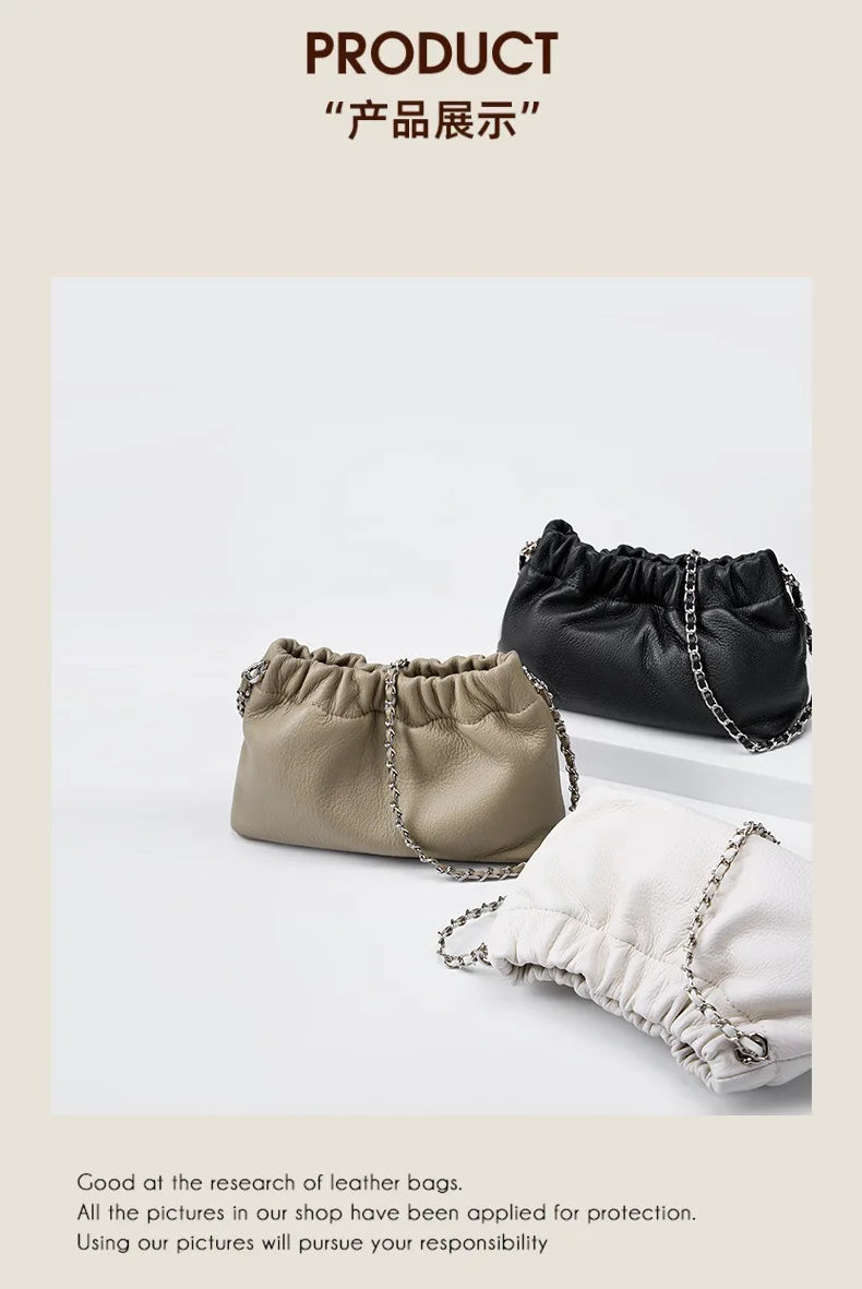 Sac Nuage Cuir Véritable Femme – Mini Sac Épaule Crossbody Chaîne Style Coréen Luxe