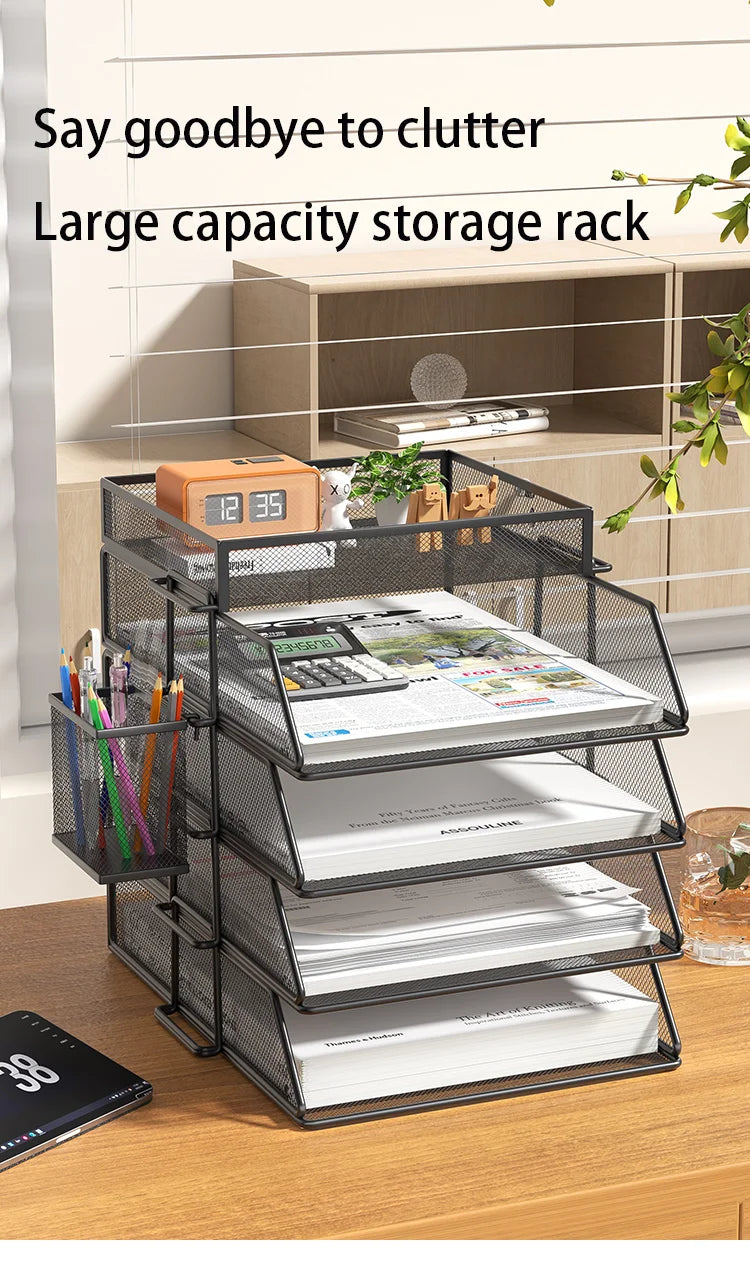 Trieur Bureau 4 Niveaux Empilable Noir – Organisateur Courrier Documents Papier Lettre