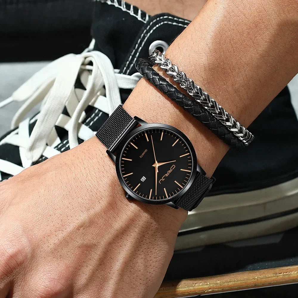 Montre Homme Acier 40mm Ultra-Slim 7mm Maille Métallique – Automatique Minimaliste Classique