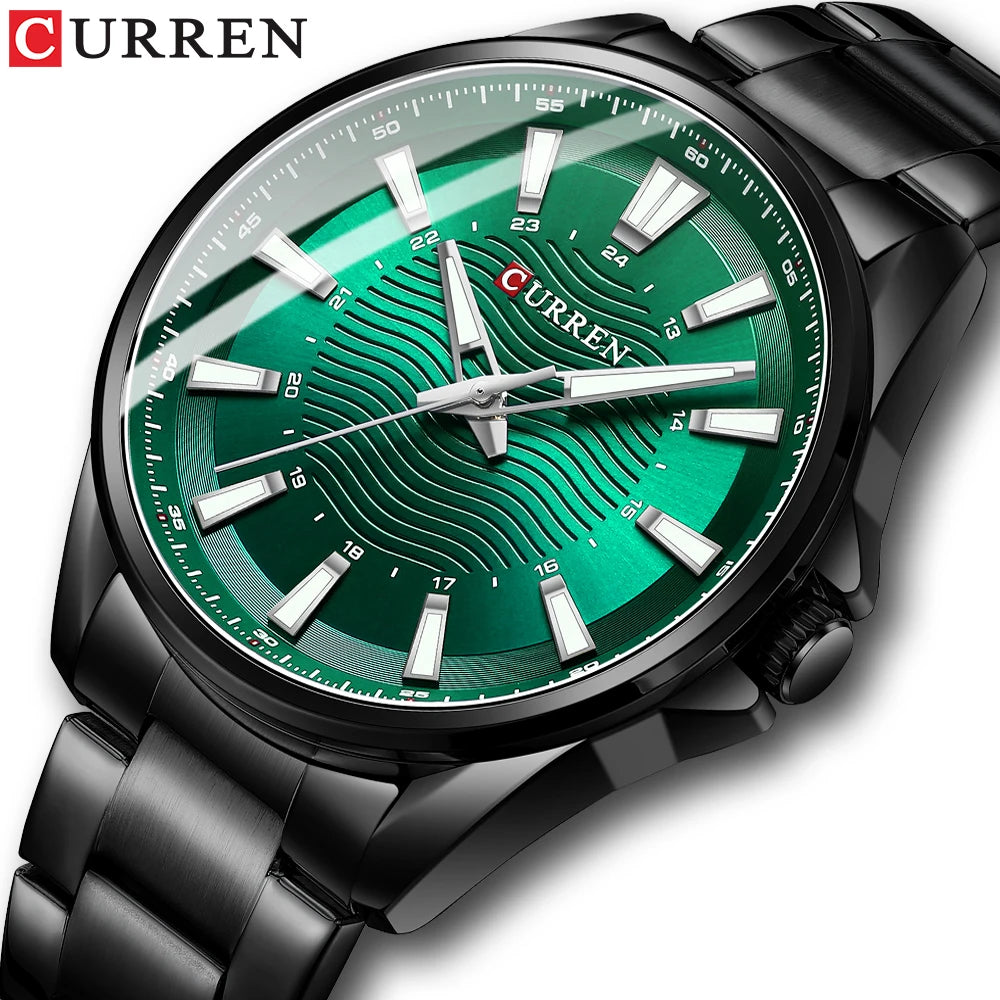 Montre Homme CURREN Business Casual Quartz 44mm – Acier Noir Lumineux Étanche Fashion