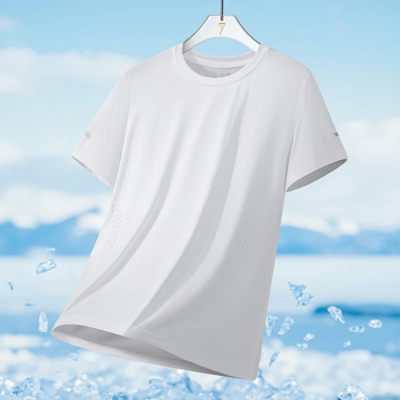T-Shirt Running Homme Été Soie de Glace Ultra-Léger Imprimé Réfléchissant Séchage Rapide Manches Courtes Respirant Fitness Sport Grande Taille 5XL – Tee Sport Performance | Mode Homme Sport