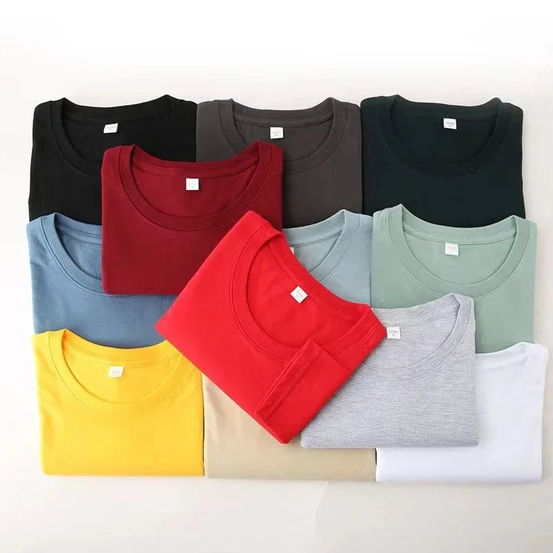 T-Shirt Homme Couleur Unie Col Rond Manches Longues Coton – Respirant Confortable Casual Été Multicolore | Mode Homme Essentiel