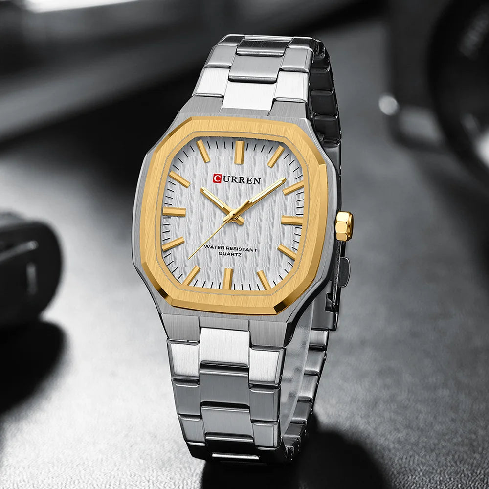 Montre Homme CURREN Business Carré Quartz – Acier Inoxydable Lumineux Étanche Classique