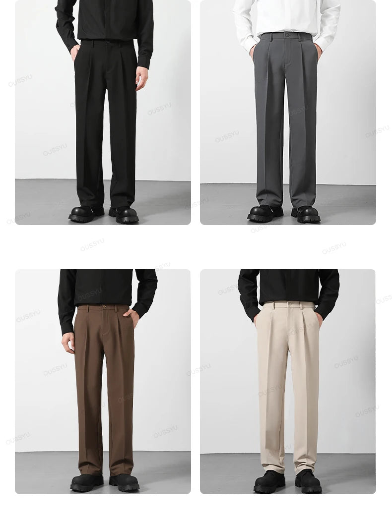 Pantalon Homme Casual Business Style Coréen Taille Élastique – Noir Marron Gris Kaki Grande Taille S-4XL Automne | Mode Homme Élégant
