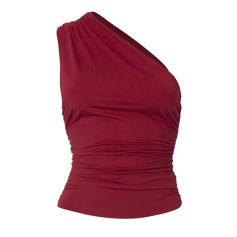 Top Une Épaule Dos Nu Femme – Couleur Bonbon Ajusté Sans Manches | Sexy Casual Été