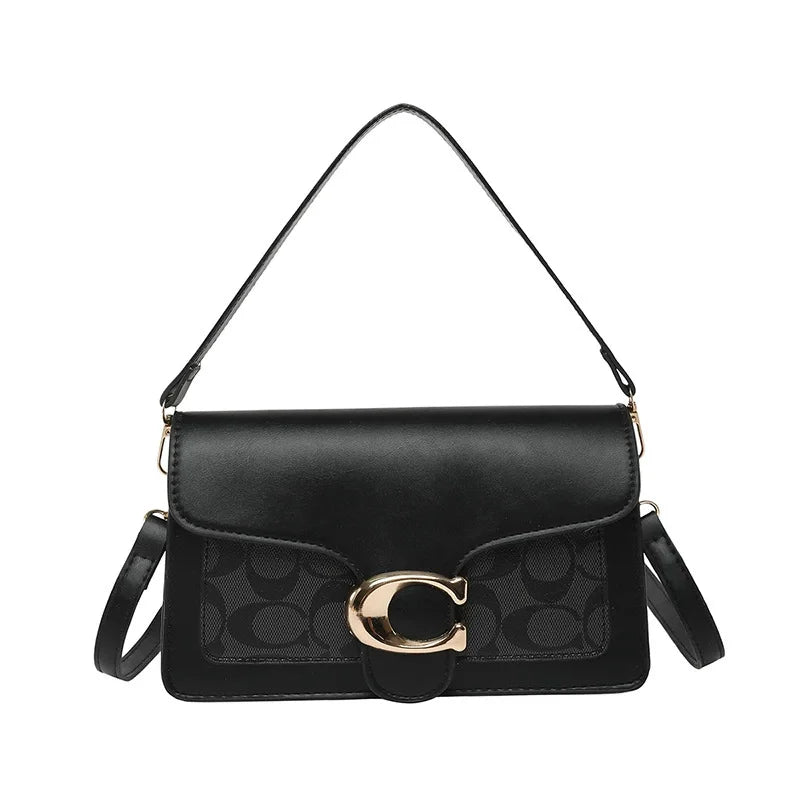 Sac Bandoulière Femme Chaîne Métal Logo – Pochette Crossbody Couleur Unie Fermeture Magnétique
