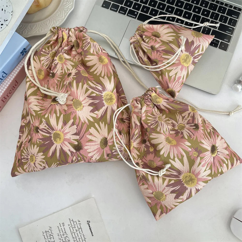 Trousse Maquillage Kawaii Florale - Pochette Cosmétiques & Voyage Cordon