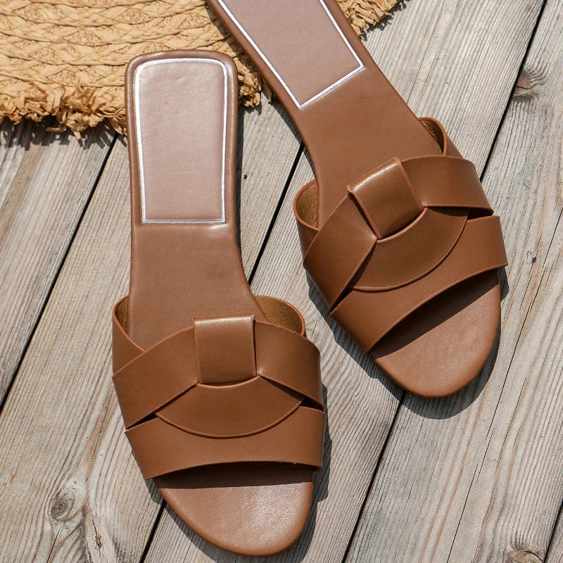 Mules Designer Couleur Unie Femme Été – Slippers Fashion Confortables Zapatos De Mujer