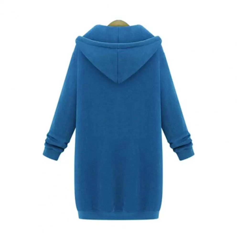 Veste Sweat Femme Polaire À Capuche Longue Zip Manches Longues Ample – Chaud & Confortable | Automne Hiver