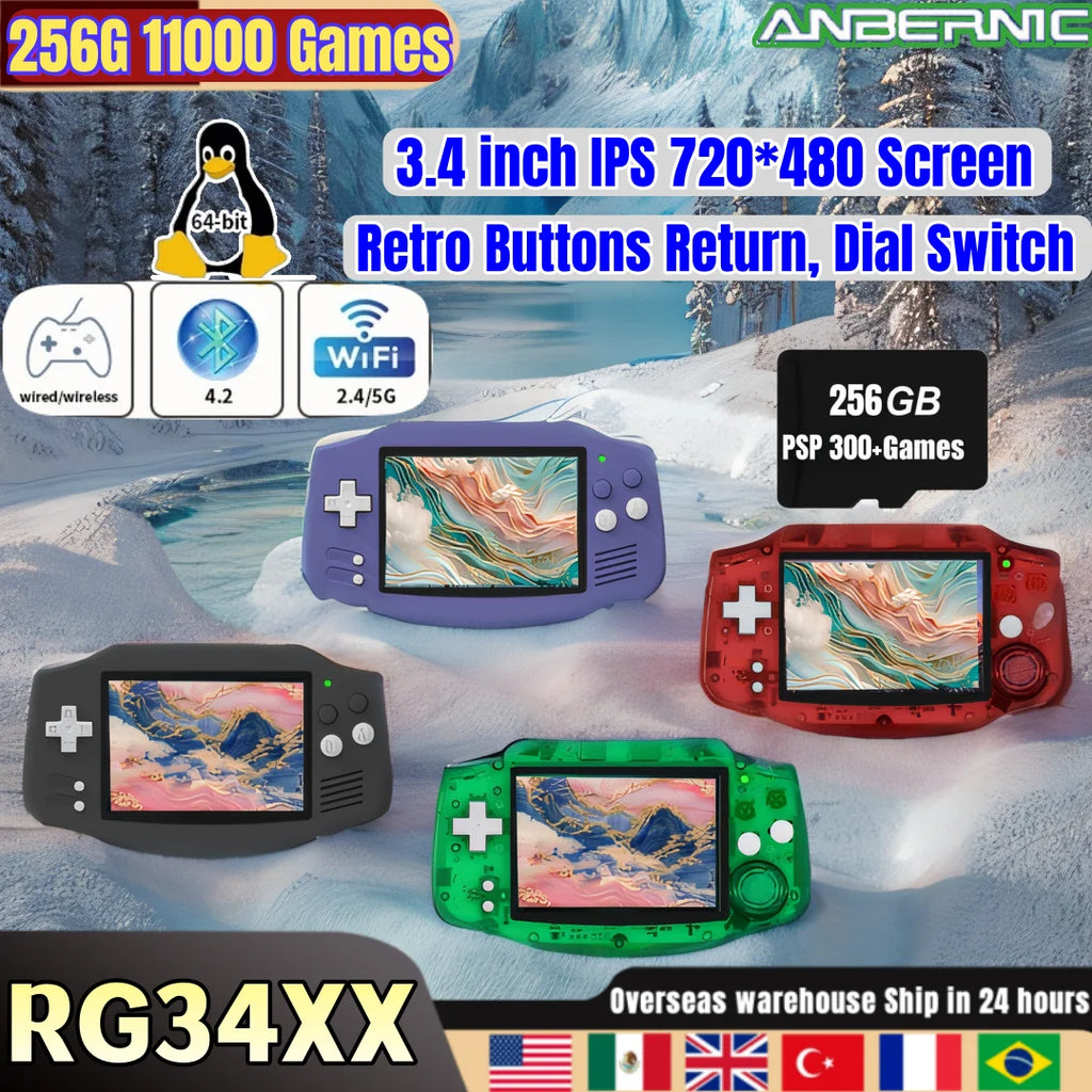 ANBERNIC RG34XX Console de Jeu Portable Rétro – Écran IPS 3.4'' HD | Linux, WiFi, Bluetooth, PSP