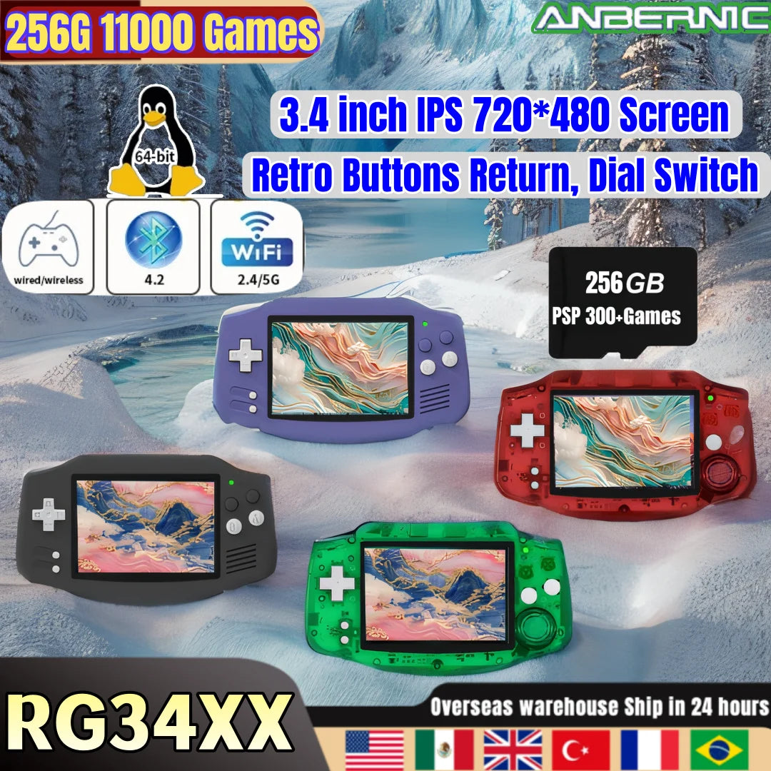 ANBERNIC RG34XX Console de Jeu Portable Rétro – Écran IPS 3.4'' HD | Linux, WiFi, Bluetooth, PSP