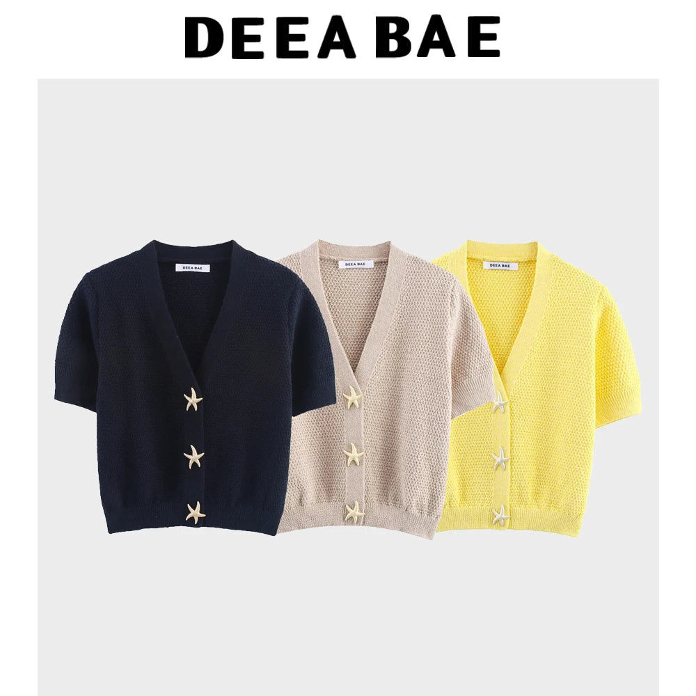 Cardigan Tricoté Col V Style Japonais - Doux Polyvalent Couleur Unie Été Femme | DEEABAE 2025