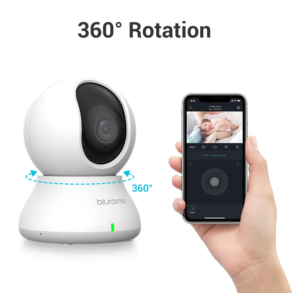Blurams 2K 360° PTZ WLAN-Innenkamera – Überwachung von Haustieren und Zuhause, Nachtsicht, 2-Wege-Audio, Mobile App | Sicherheit