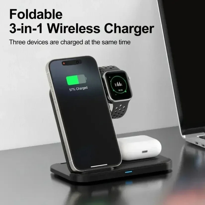 Chargeur 3-en-1 Pliable Charge Rapide – iPhone 17-12 iWatch 11-2 Ultra AirPods 4 3