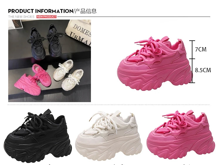 Sneakers Mesh Wedge 8.5cm Femme Chunky 2025 – Plateforme Respirante Talon Caché Été