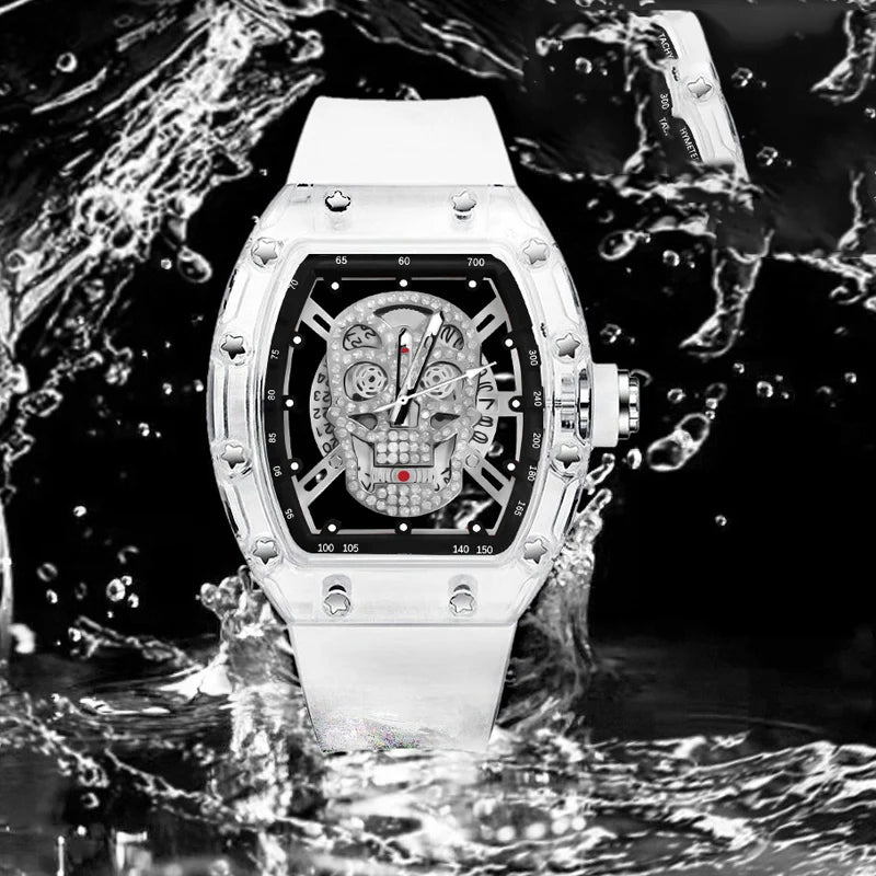 Montre Homme Skull Tête de Mort Automatique Transparente – Quartz Luxe Waterproof Fashion