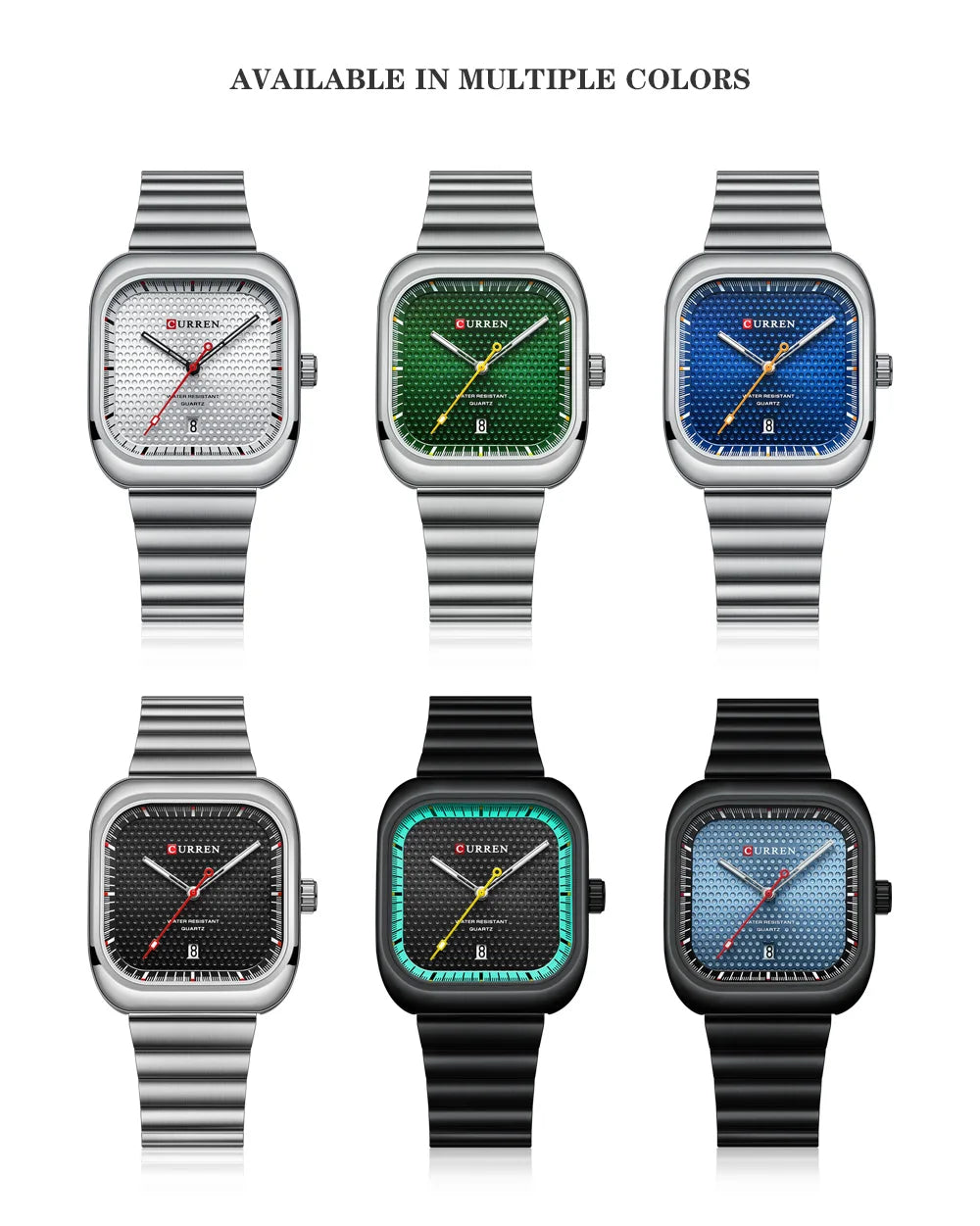 Herrenuhr CURREN Quadrat Business Quarz – Edelstahlarmband Automatische Datumsanzeige