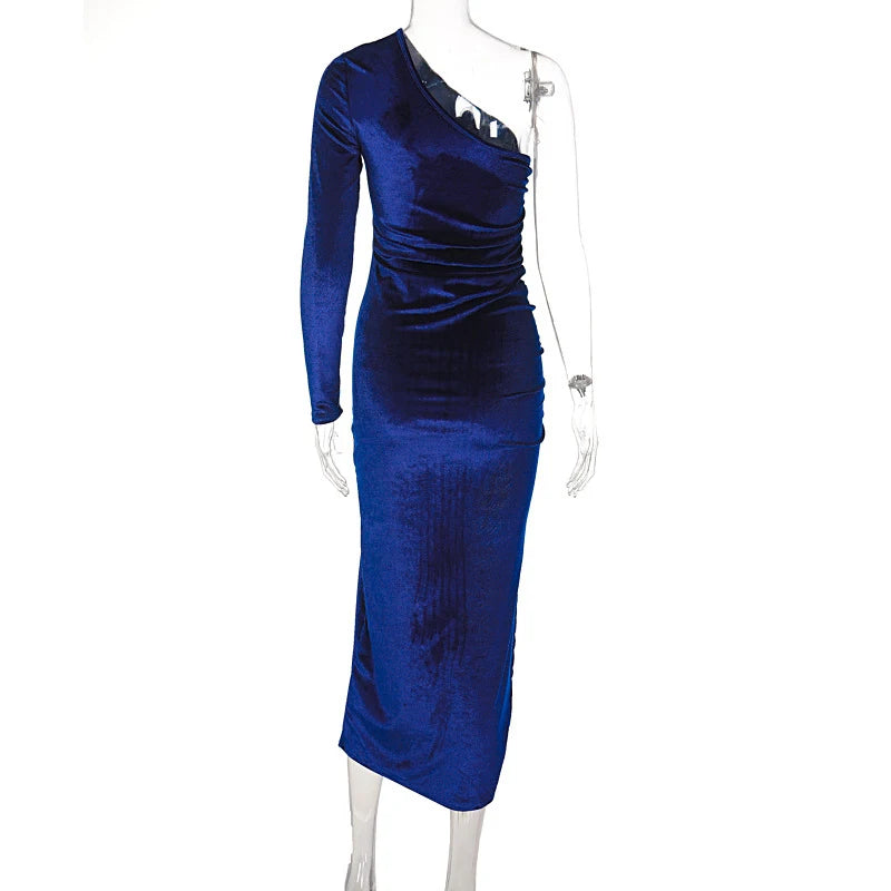 Elegantes Damen Samt Midi-Kleid Langarm Bodycon Schlitz Bleistift Abendkleid – Schickes Outfit Frühling Herbst | Glamour