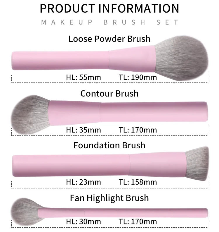 Set 8 Pinceaux Maquillage Violet & Rose Vegan – Poils Synthétiques | Fond de Teint, Fards & Poudre | Accessoire Beauté Premium