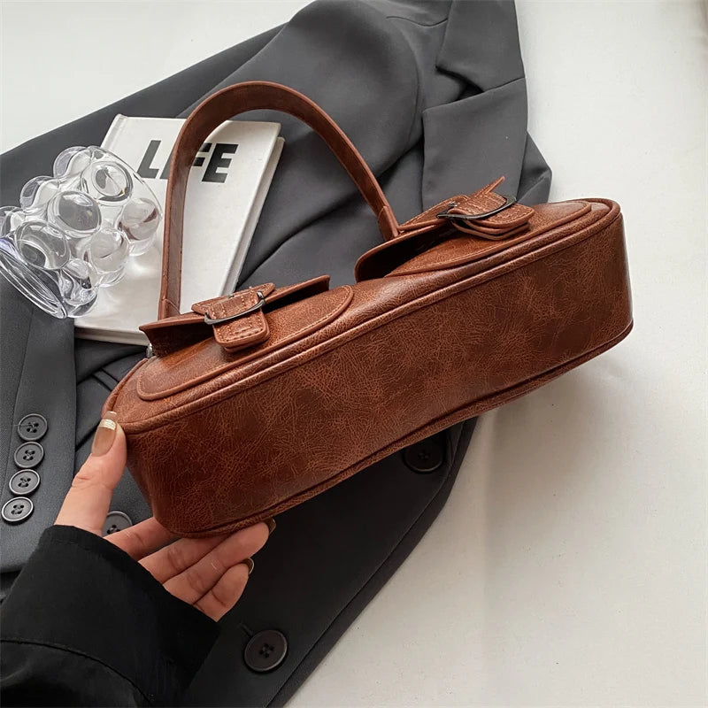 Sac Épaule Femme Cuir PU Double Poches Tendance 2025 – Sac Crossbody Underarm Chic