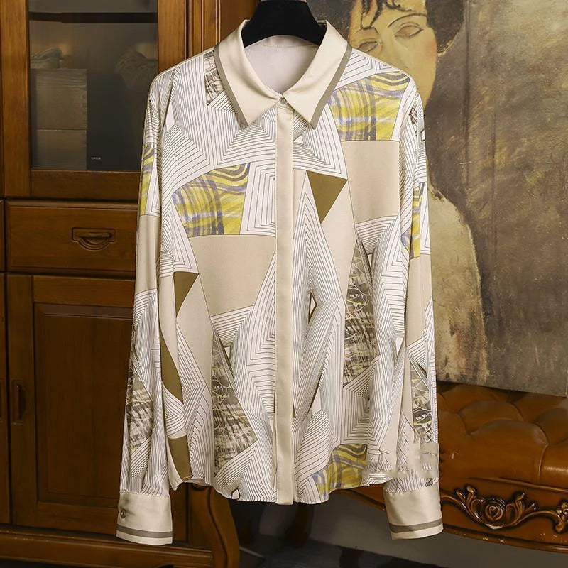 Chemisier Femme Vintage Imprimé Luxe Manches Longues Slim Élégant – Blouse Casual Chic | Automne S-3XL
