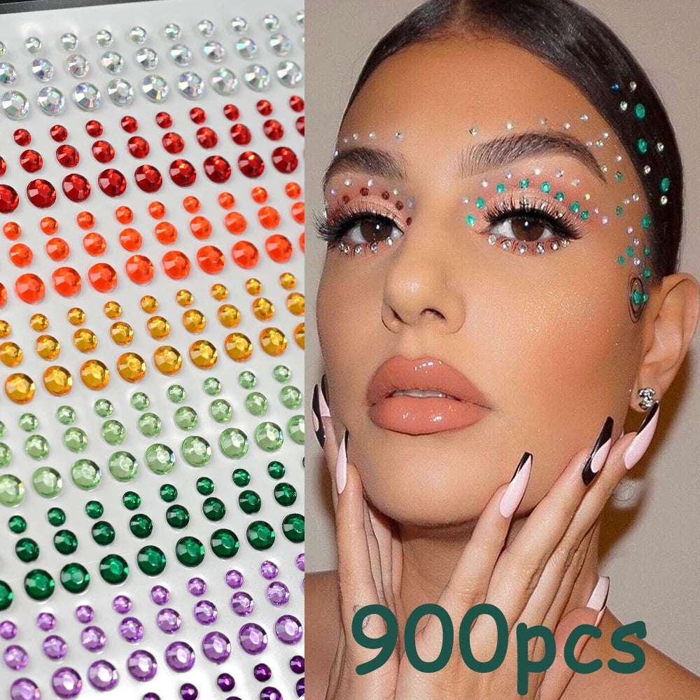 900 Strass Perle Visage 3/4/5mm – Stickers Autoadhésifs Waterproof | Bijoux Maquillage Mariage & Fête