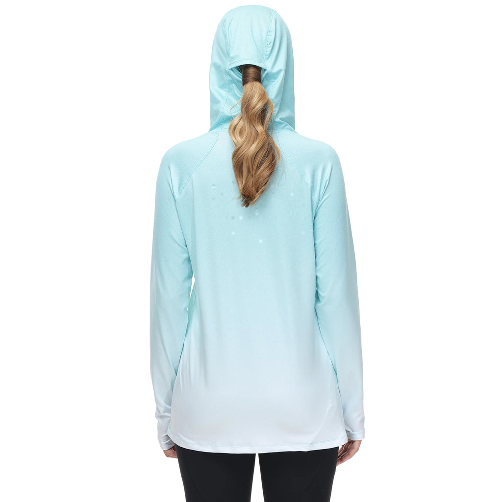 Bassdash Hoodie Anti-UV UPF 50+ Damen – Integrierte Gesichtsbedeckung & Daumenlöcher | Schnelltrocknend & Atmungsaktiv | Angeln, Wandern & Radfahren