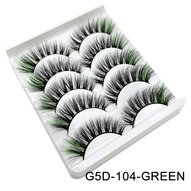 Faux Cils 3D Mink Colorés – Lot 5 Paires Fluffy | Rose, Bleu, Rouge | Maquillage Festif