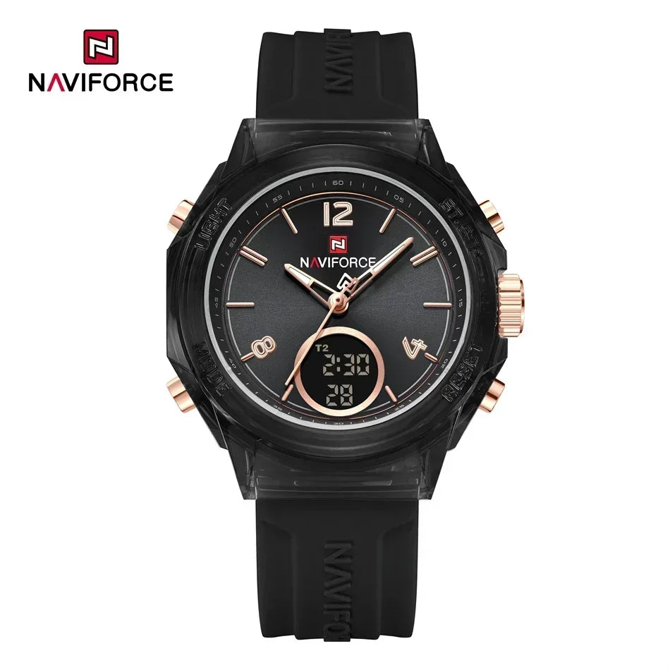 Montre Femme NAVIFORCE Sport Quartz LCD Digital – Étanche 50M Casual Fashion