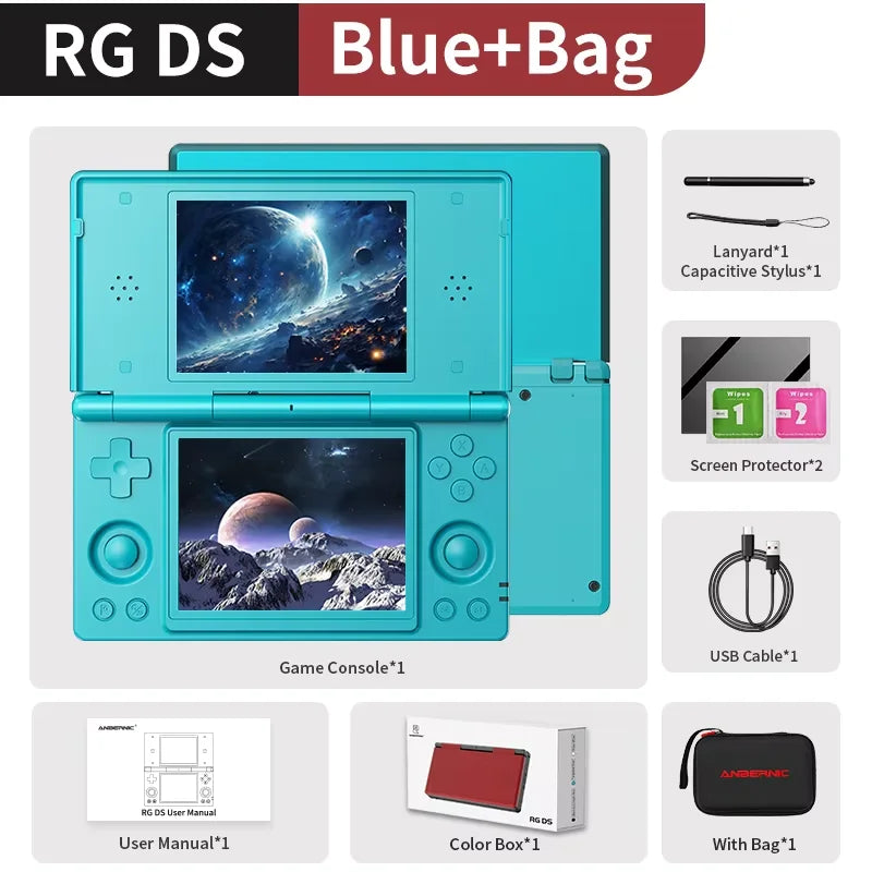ANBERNIC RG DS Console de Jeu Flip 4'' IPS – Double Écran Multi-Touch, Android 14, WiFi Streaming & IA | PS2 & Rétro