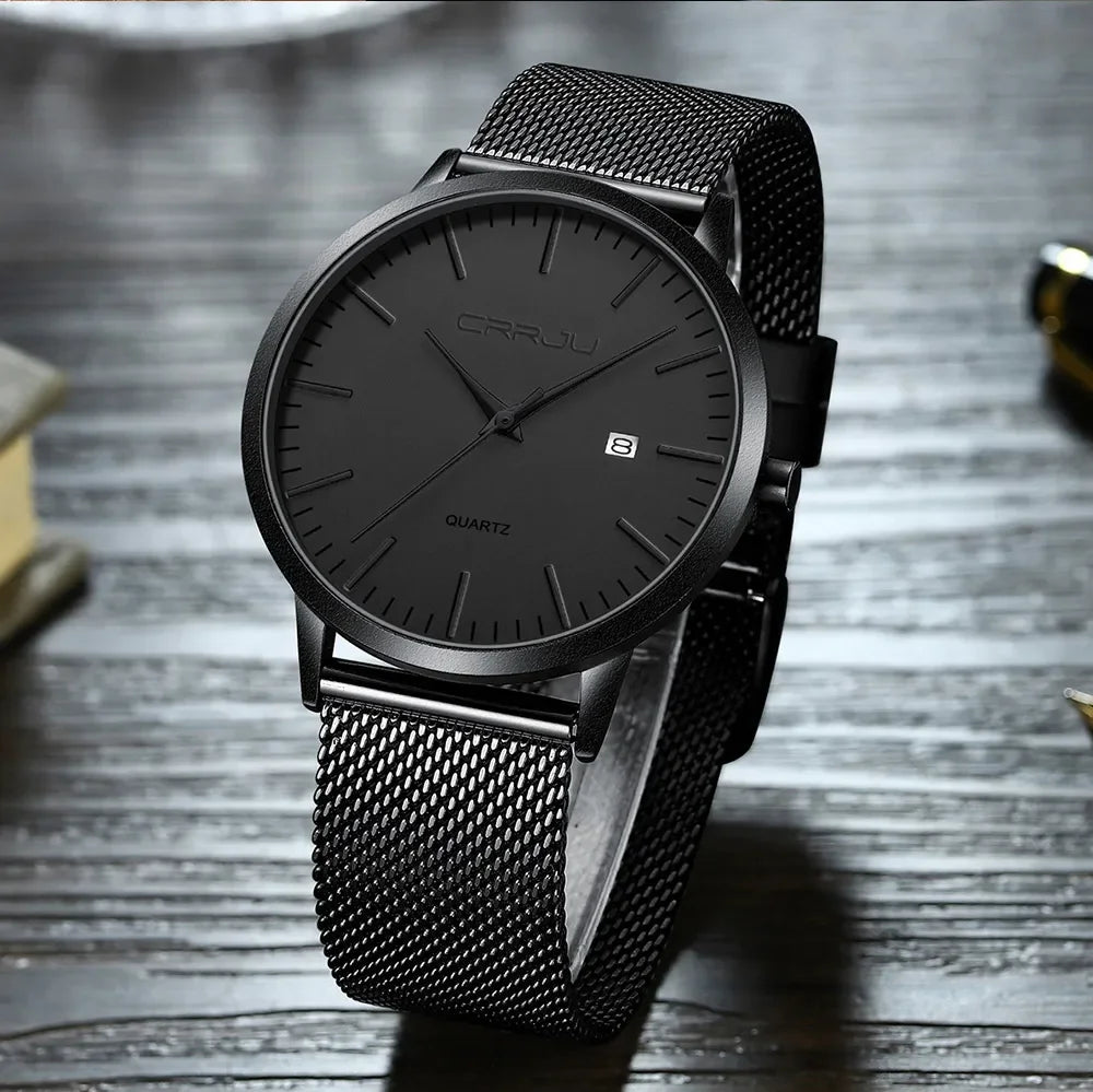 Montre Homme Acier 40mm Ultra-Slim 7mm Maille Métallique – Automatique Minimaliste Classique