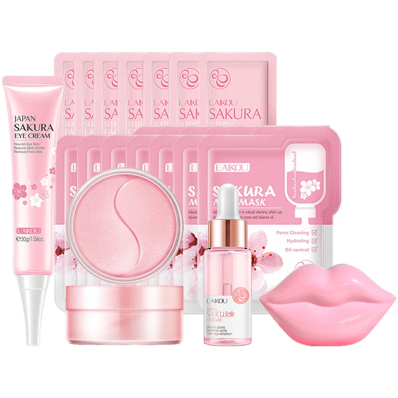 Kit Skincare Coréen LAIKOU Sakura – Nettoyant, Masque Yeux & Lèvres, Hydratation Intense | Routine Beauté K-Beauty Complète