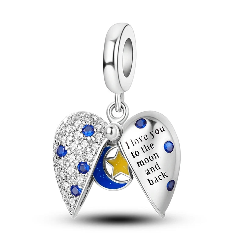 Charm Argent 925 Bleu Rotatif – Œil Démon, Main, Lune & Ciel Étoilé | Perle Pendentif Bracelet Femme | Bijou Spirituel & Mystique