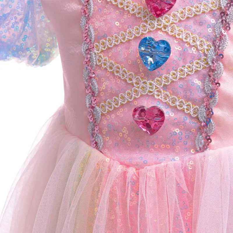 Meerjungfrau Prinzessin Kleid Mädchen Pailletten Perlen Puffärmel – Faschingskostüm Halloween Cosplay