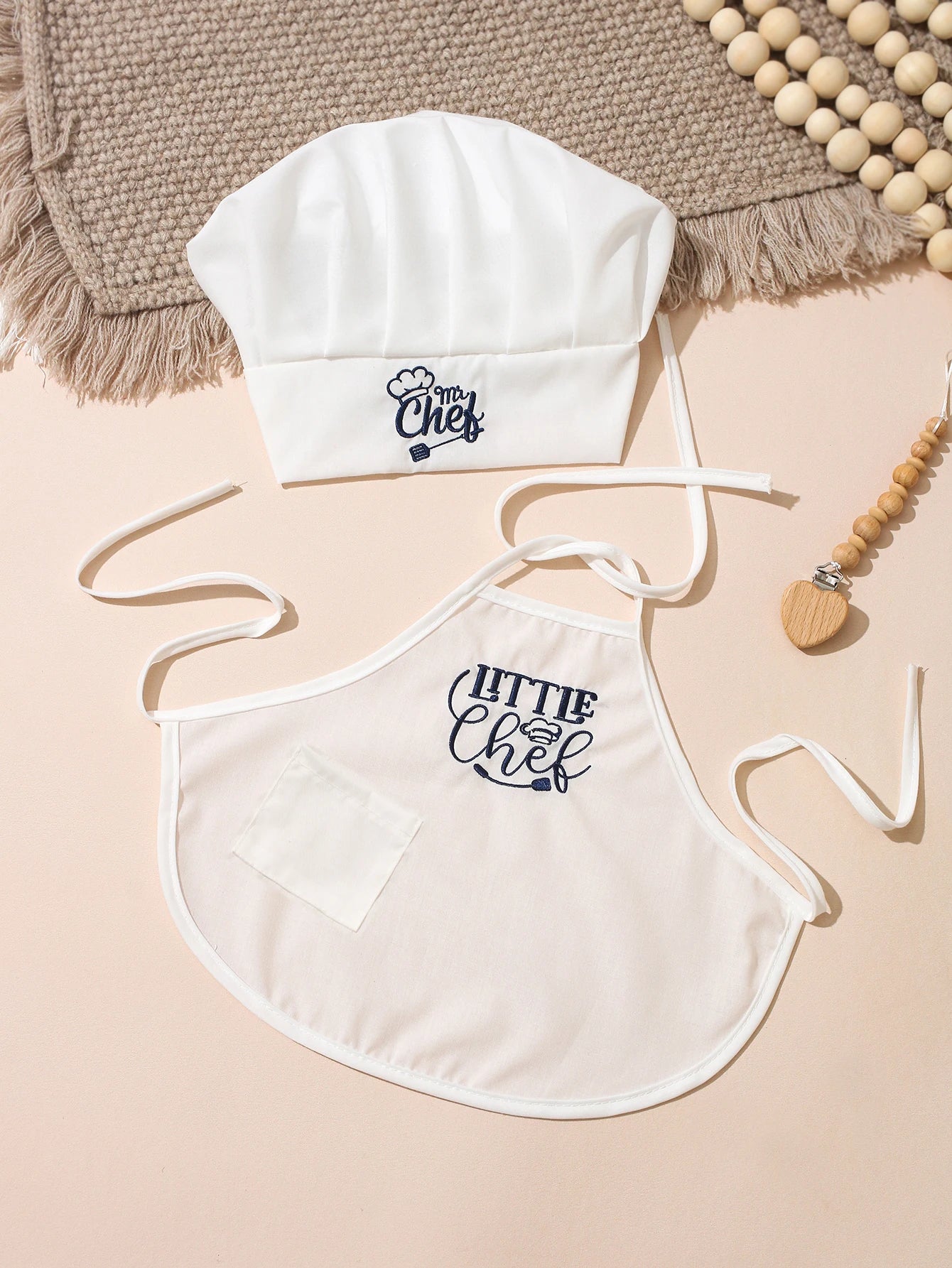 Kit Photo Nouveau-Né Petit Chef – Tablier + Toque Brodés Unisexe Séance Photo Bébé 2 Pièces