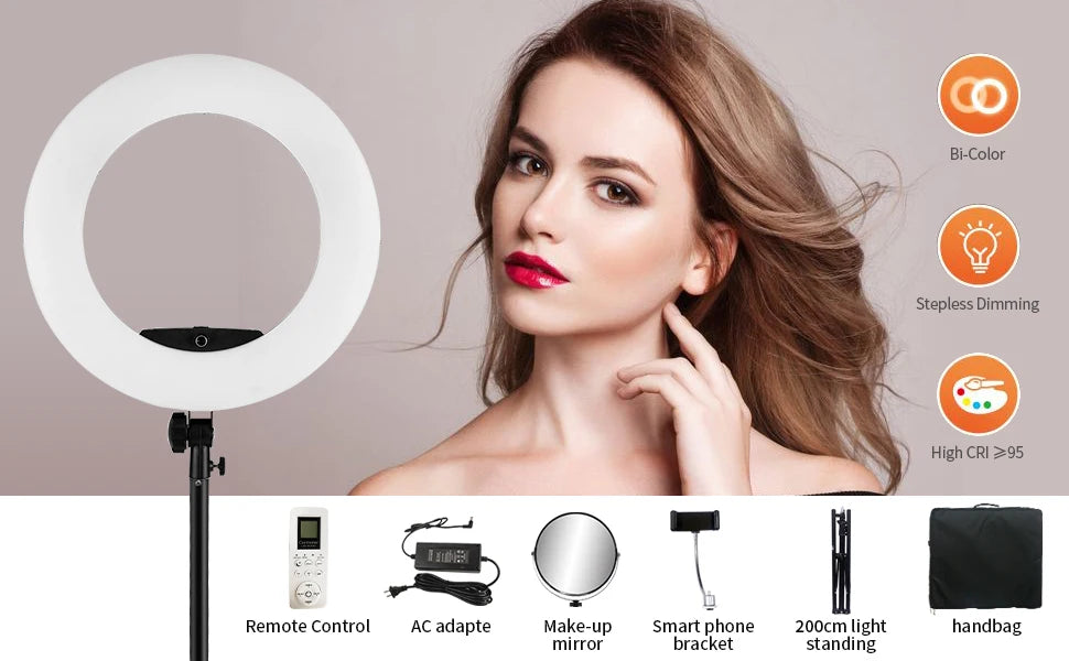Anneau Lumineux LED 18 Pouces 96W Yidoblo FE480 avec Trépied – Bi-Couleur Studio Photo & Vidéo | Lampe Salon Beauté Maquillage Vlog