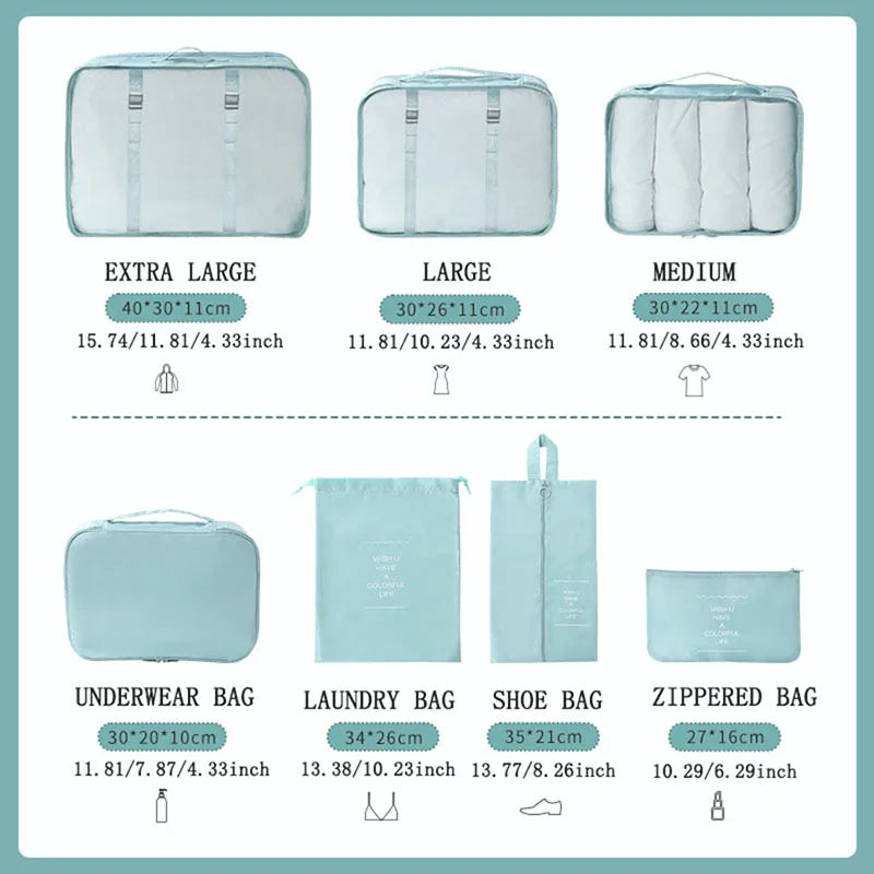 Set 7 Organisateurs de Voyage Packing Cubes – Rangement Valise Vêtements Chaussures Pliable