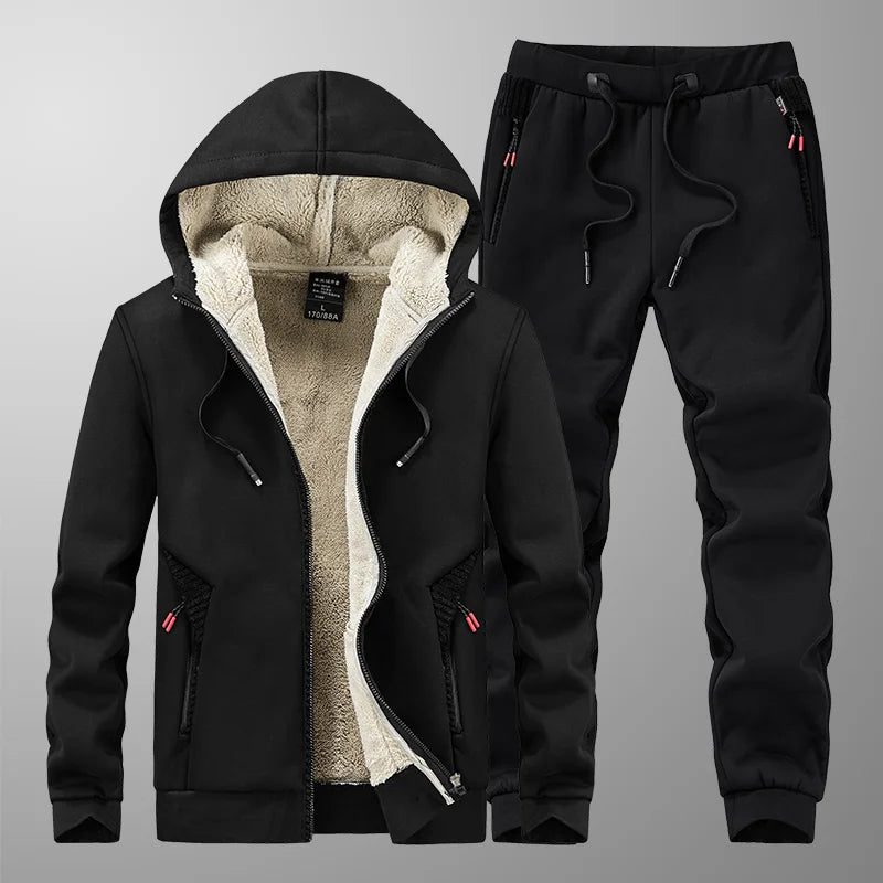 Ensemble Homme Cashmere Tracksuit Hiver – Veste + Pantalon Polaire Épaisse Capuche Chaud