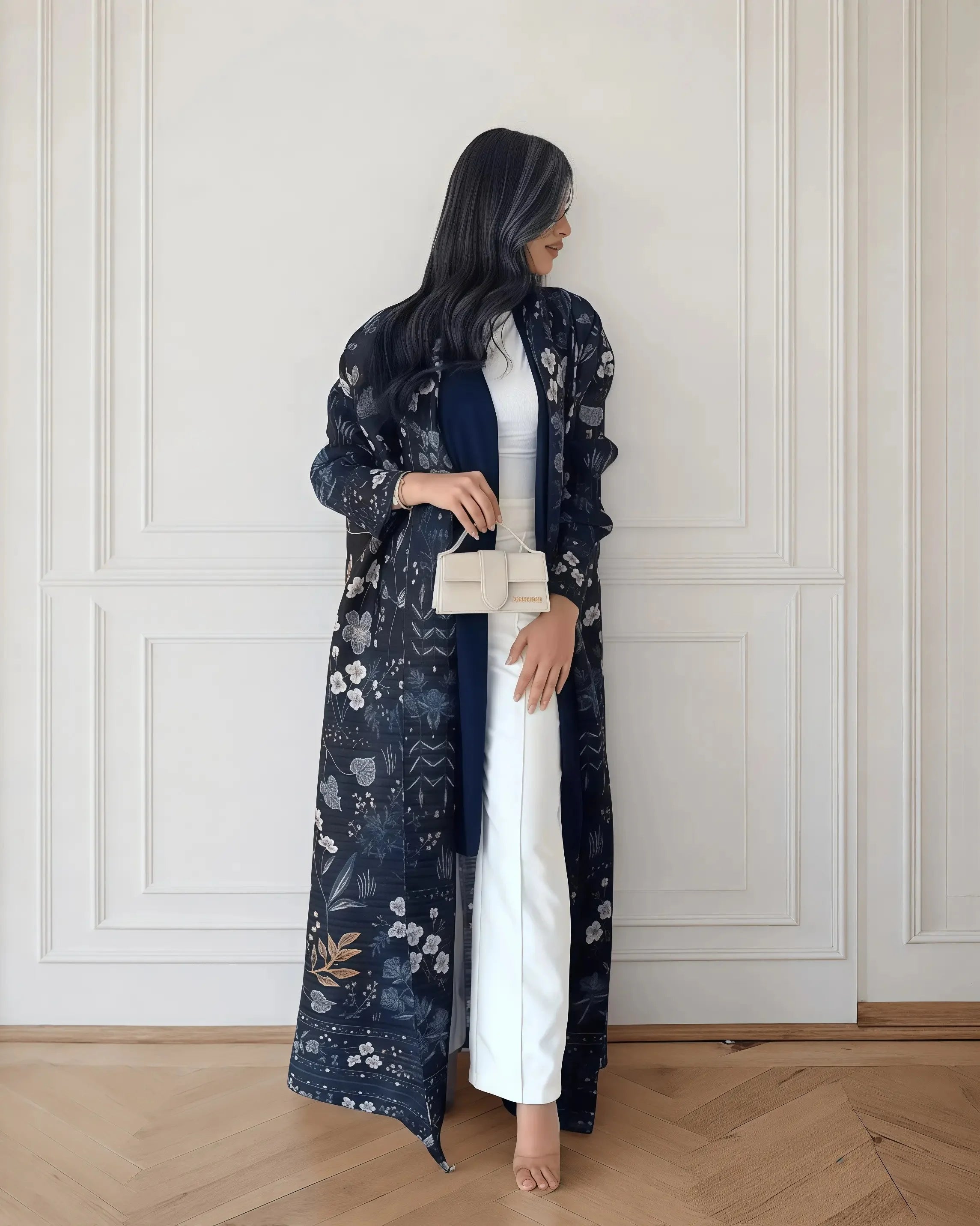 Kimono Cardigan Long Femme Abaya Imprimé Vintage Miyake Fluide Ample – Mode Modesté & Élégance