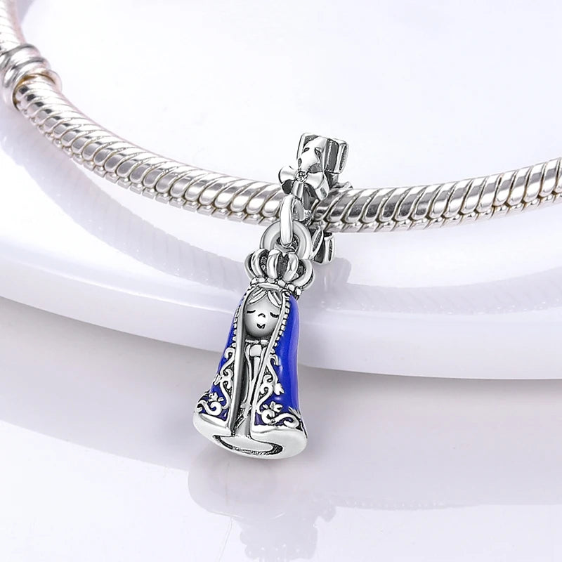 Charm Argent 925 Bleu Rotatif – Œil Démon, Main, Lune & Ciel Étoilé | Perle Pendentif Bracelet Femme | Bijou Spirituel & Mystique