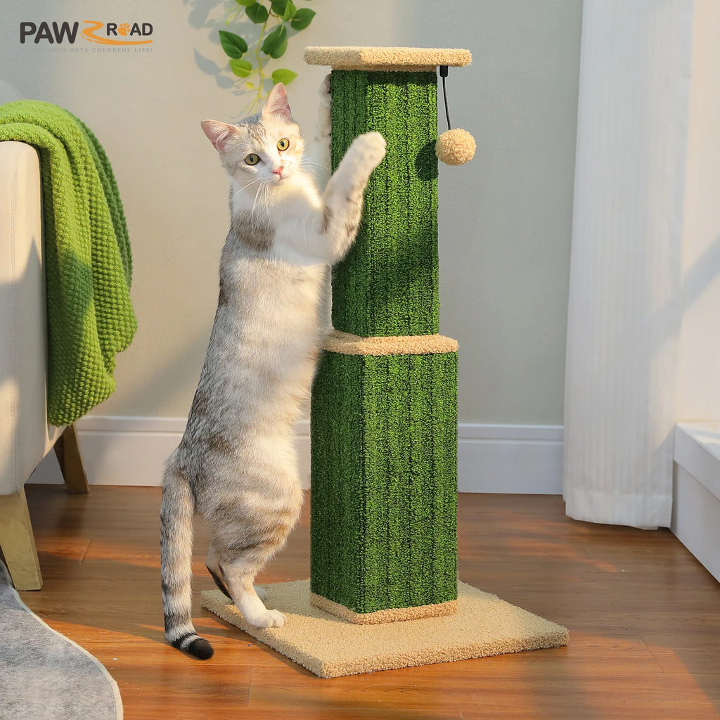 Grand Griffoir Chat Sisal Tressé – Balle Suspendue, Haute Colonne, Jouet & Grattoir pour Chats d'Intérieur Adultes