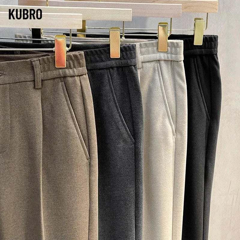 Pantalon Costume Homme Business Droit Laine Épaisse Ceinture Élastique Gris Marron Classique Korean Formal Automne Hiver – Pantalon de Costume Premium Toutes Tailles 28-38 | Mode Homme Business Premium