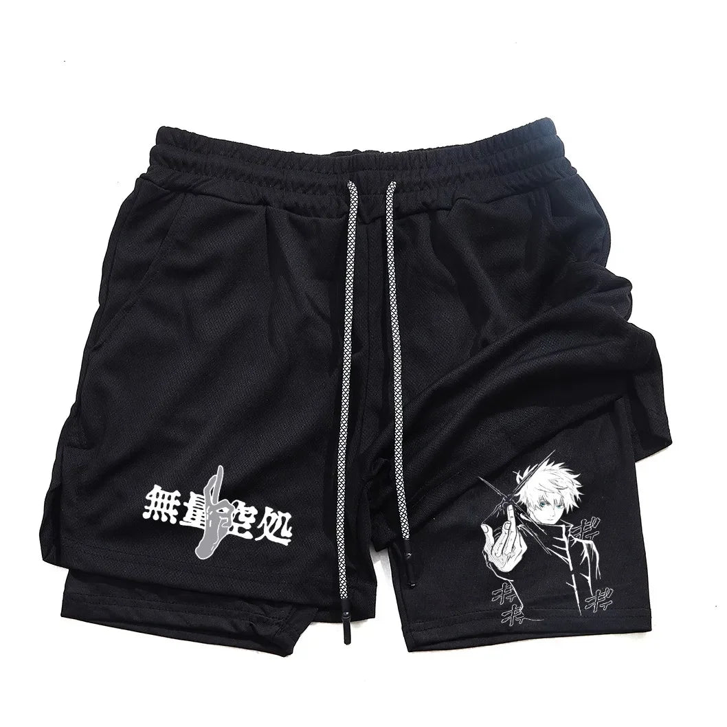 Short Sport Anime 2-en-1 Unisexe – Fitness, Running & Entraînement Été | Imprimé Manga | Homme & Femme
