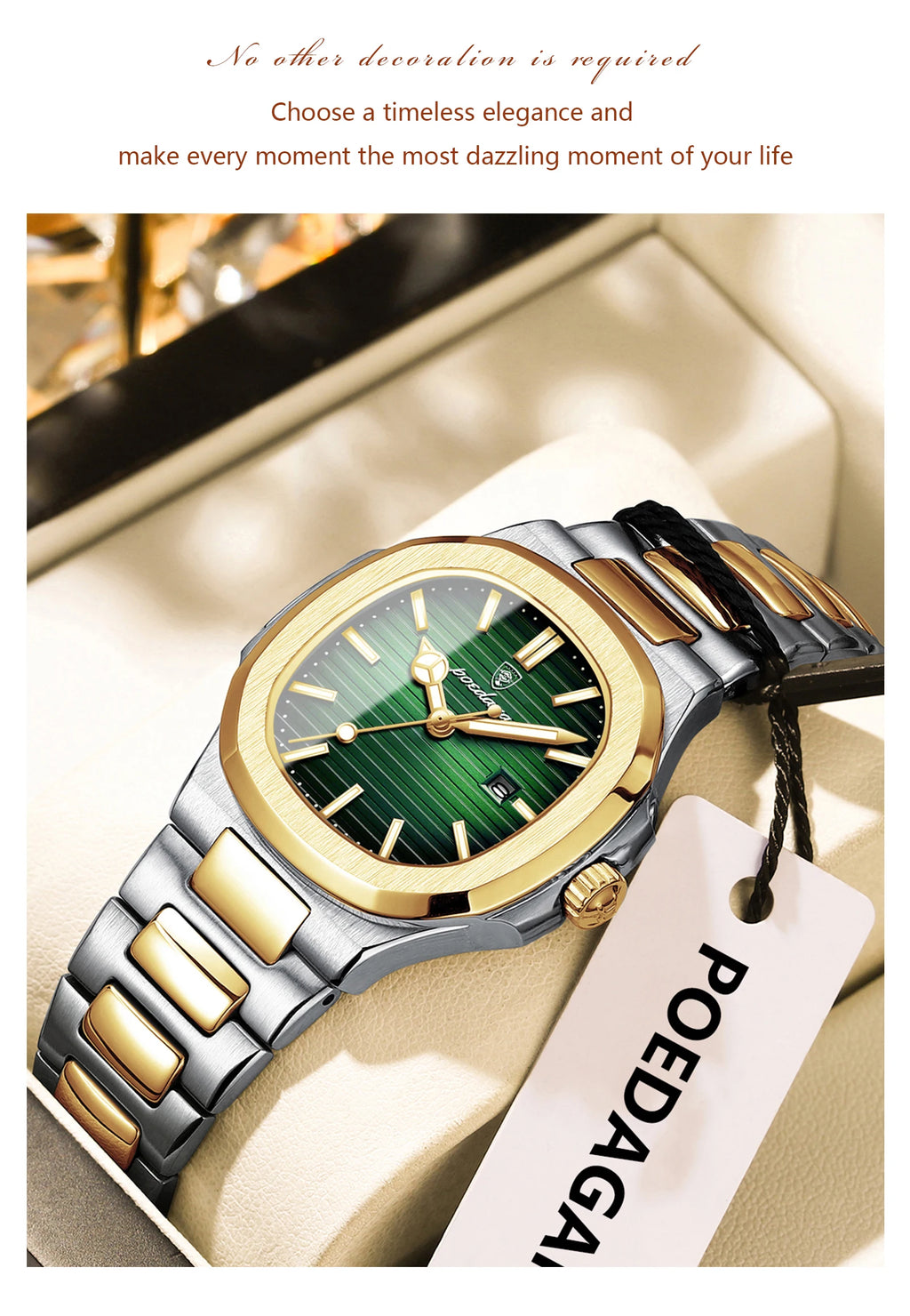 Montre Femme POEDAGAR Carrée Luxe Quartz – Lumineuse Étanche Date Acier Fashion