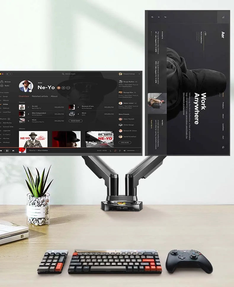 Support Double Écran NB A5C F160 – Bras Articulé à Ressort 10''-27'' | 360° Rotatif Bureau 2-9kg