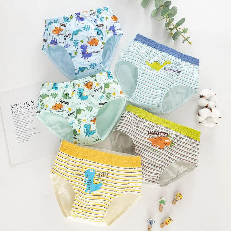 Lot 3 Slips Garçon Coton Imprimé Dinosaure – Sous-Vêtements Respirants Doux 2-14 Ans