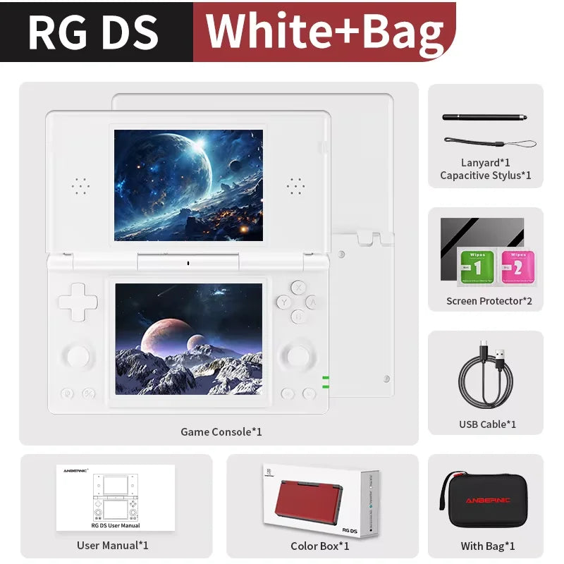 ANBERNIC RG DS Console de Jeu Flip 4'' IPS – Double Écran Multi-Touch, Android 14, WiFi Streaming & IA | PS2 & Rétro