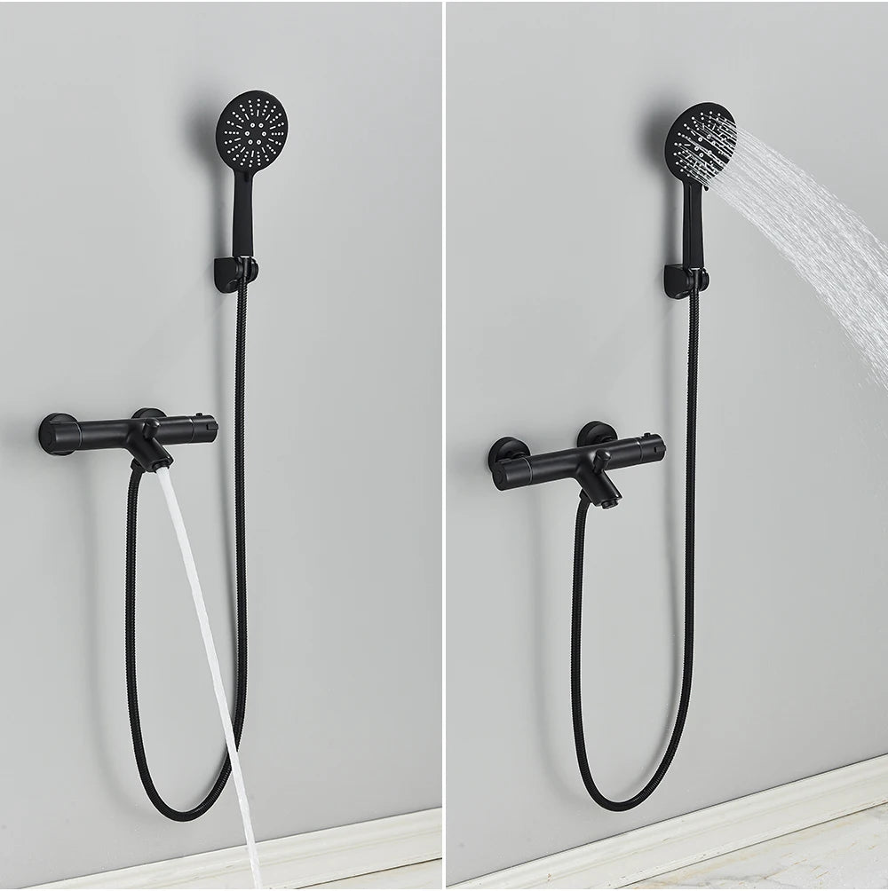 Ensemble Douche Thermostatique Mural – Noir & Chrome, Laiton, Valve Mitigeur | Accessoires Salle de Bain