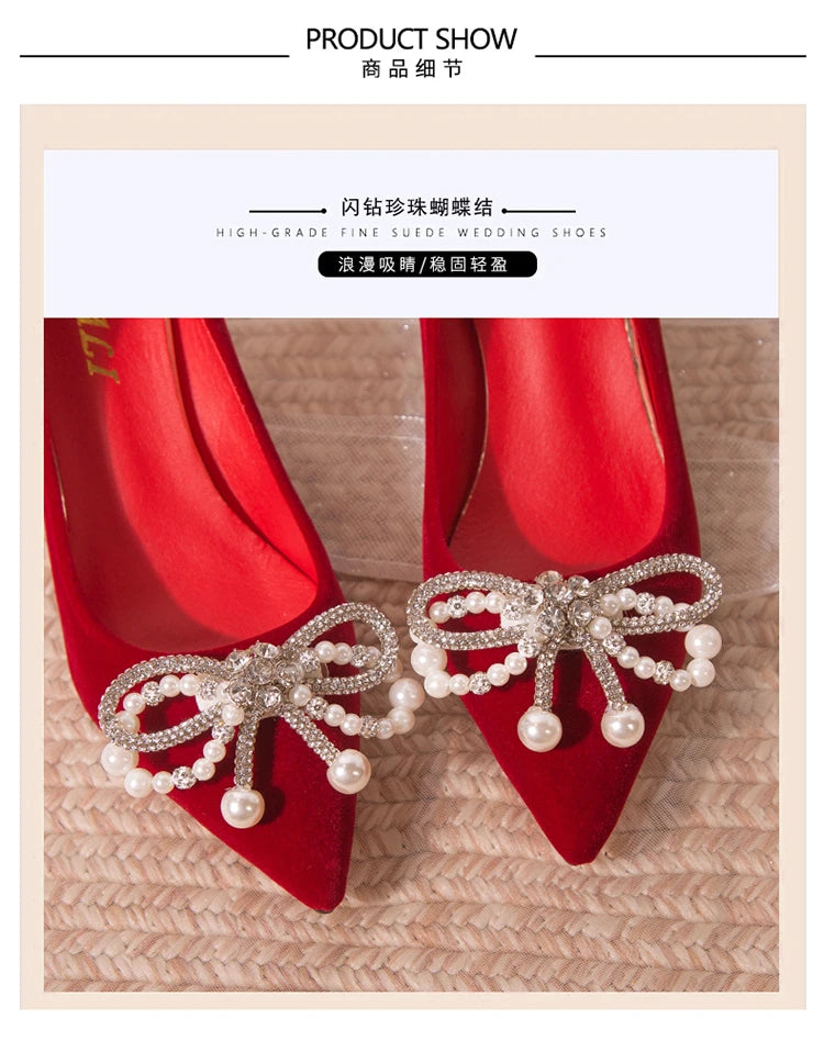 Chaussures Mariée Perle Talon Épais Bout Pointu – Xiuhe Robe Mariage Confortables